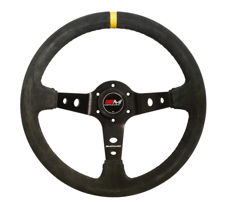 350mm Deep Dish Steering Wheel - Black Suede Black Spoke