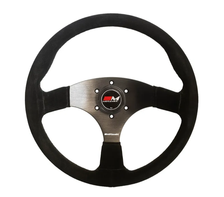 350mm Steering Wheel - Flat Spoke - Black Suede Black Spoke Spoke