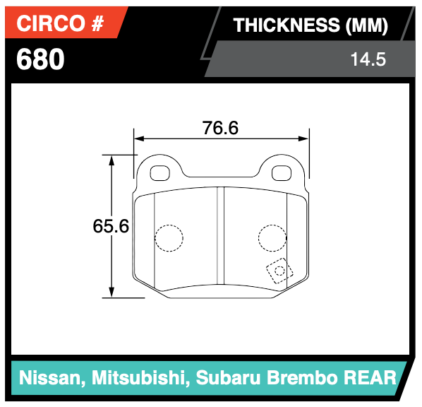 Circo MB680 Subaru/Mitsubishi Brembo 2-Pot Rear Pads